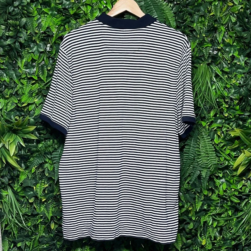 J‎ Crew Oarsman Men's Polo Shirt XL Navy White Striped Short Sleeve Casual 3246